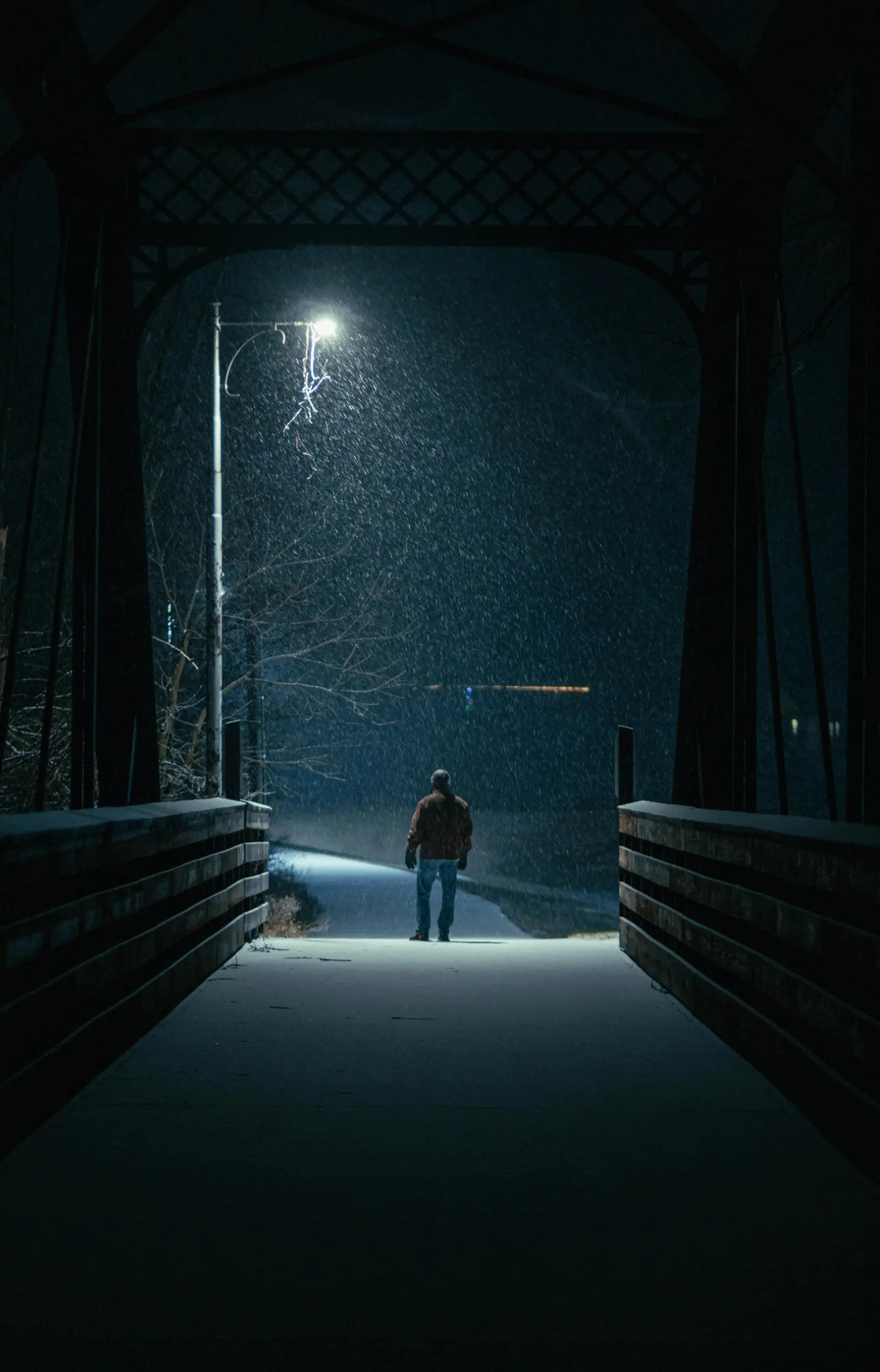 Man Dark Clothing Walking The Streets At Night 01